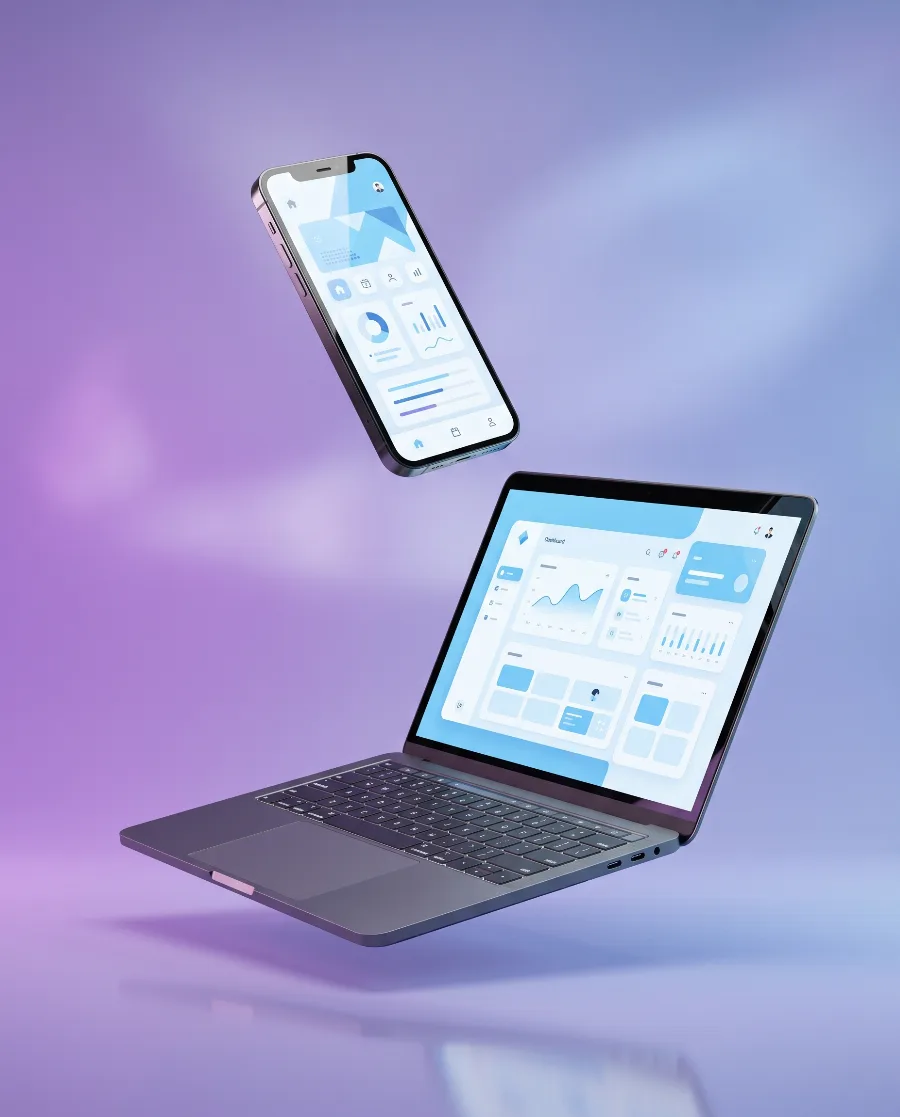 3D render of an iPhone and laptop showing an app built by AG Digital Solutions in Kampala