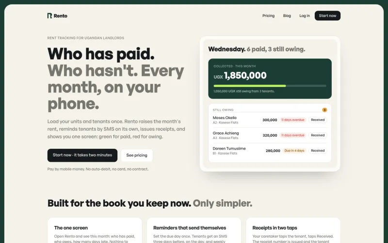 Rento rent tracking software for landlords in Uganda, built by AG Digital Solutions